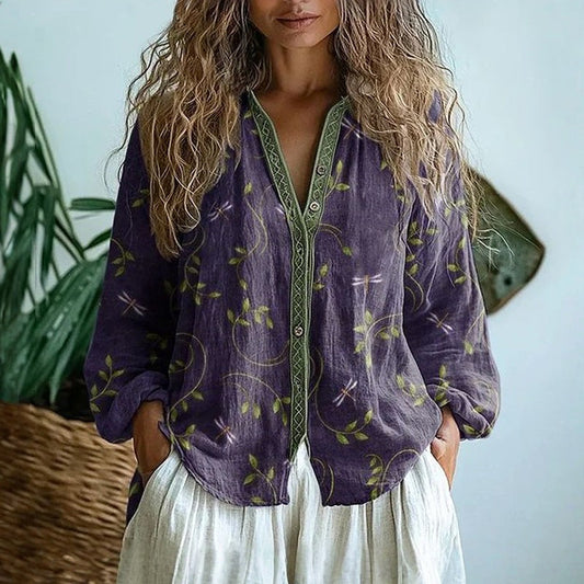 Vintage Blouse met bladprint